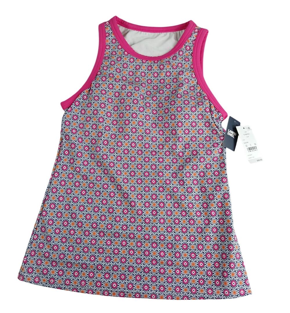 Lands End Swim Top Womens XS Size 2-4 Pink Floral Geometric Pattern Tankini NWT